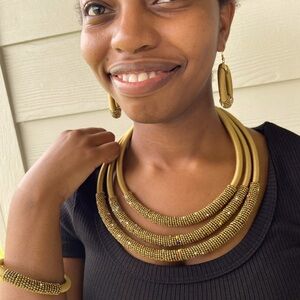 Gold beaded bracelet, earrings and bracelet bundle. Also available in Rose gold